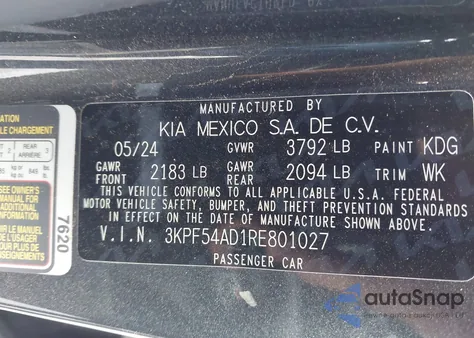 2024 Kia Forte Gt-Line from USA, damaged, VIN 3KPF54AD1RE801027